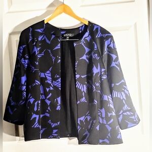 Kasper NWOT open Front Plus Size Cardigan BLUE BLACK TROPICAL 16